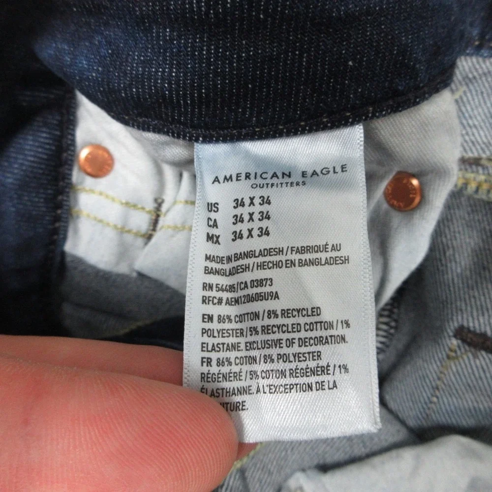 American Eagle Jeans Mens 34x34 Blue Slim Straight Airflex Plus Fade Denim Pants